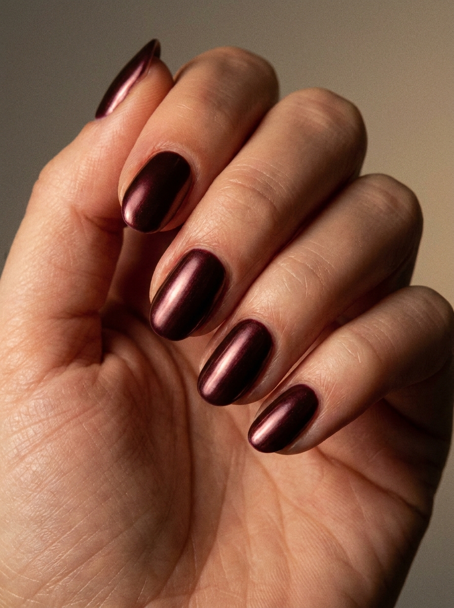 Burgundy Chrome Short Nails als Halloween Nails Kurz Inspiration 2026